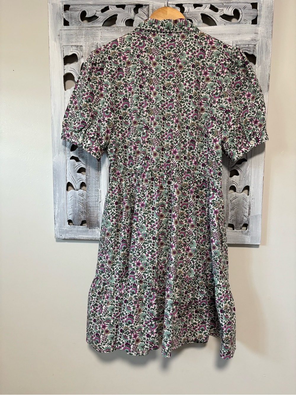 NEW J. Crew Factory Short-Sleeve Smocked Floral Green/Pink Shirt Dress - Picture 4 of 11